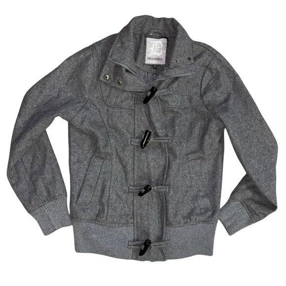 Dollhouse Woolblend Y2K Gray Button Up Zip Sweater Jacket Women’s M Winter Warm - Picture 3 of 13